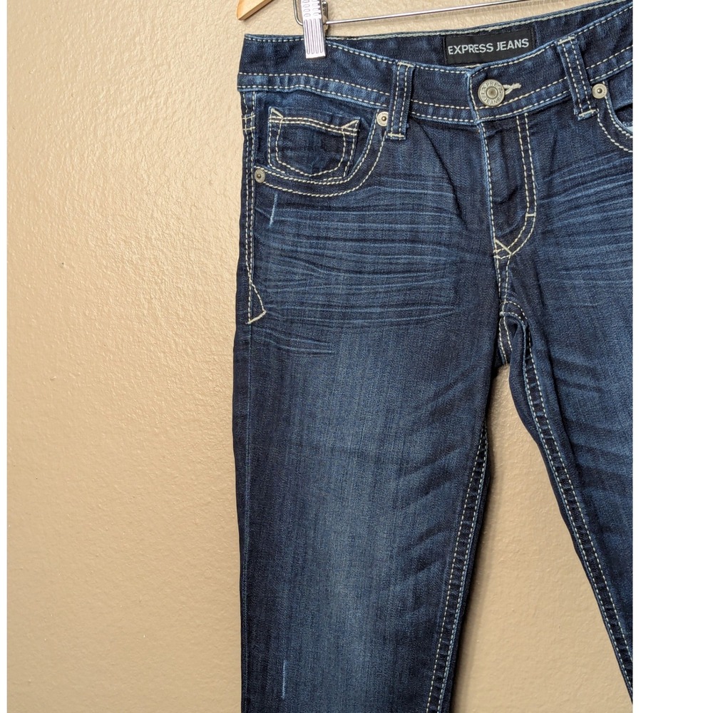 Express Stella Low Rise Legging Jeans Women 6R Blue Slim Thick Stitch Raw Hem - Picture 6 of 13